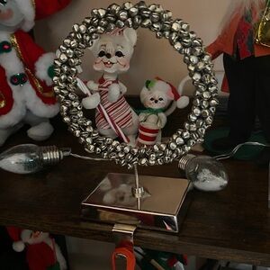 Absolutely Beautiful Silver Wreath of Bells Christmas Stocking Holder Set of 4